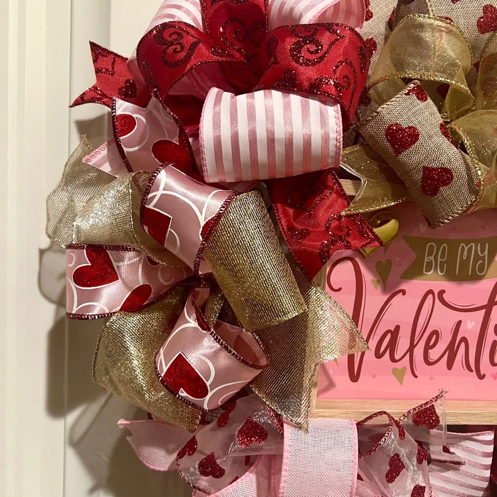 Flash Sale! Handmade 17” Valentine’s Day Ribbon Wreath Hearts in Red & White - Picture 5 of 8